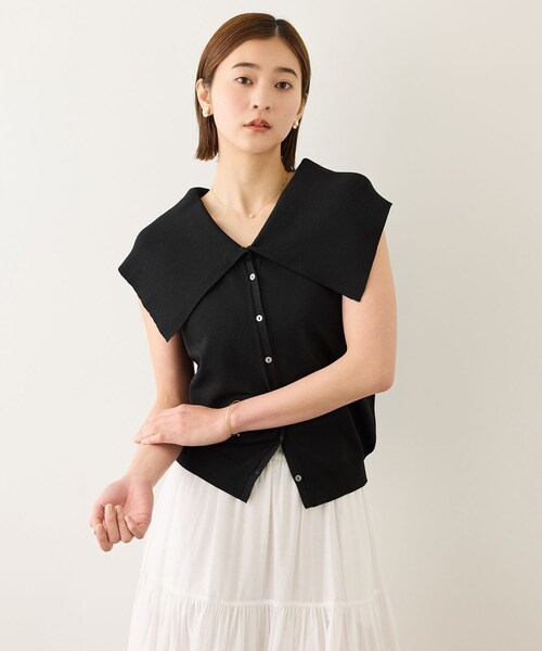 ROPE'（ロペ）の「ビッグカラーオフショルライクトップス/イージーケア（ニット/セーター・レディース・ブラック/オフホワイト/ネイビー・F）」の10枚目の写真