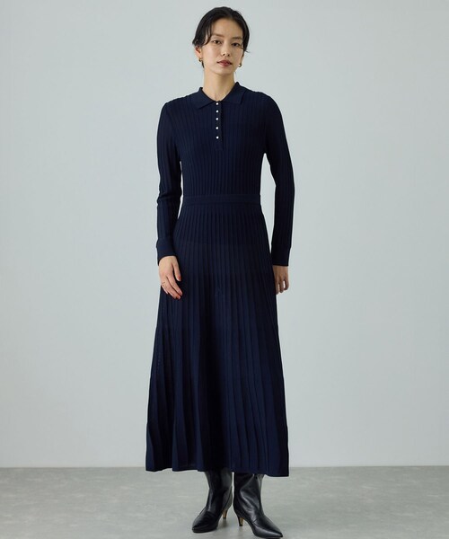 ROPE'（ロペ）の「パールボタンポロニットワンピース/イージーケア（ドレス・レディース・ダークブラウン系/ネイビー・F）」の2枚目の写真
