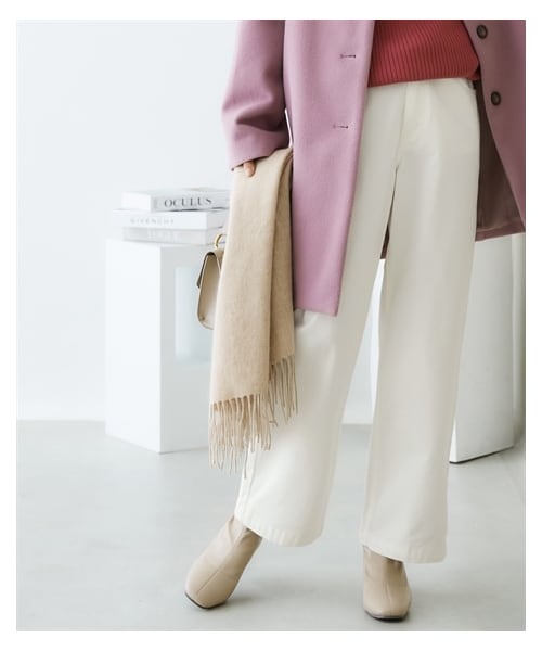 nissen（ニッセン）の「ゆるフィットワイドパンツ(選べる2レングス)＜大きいサイズ有＞（パンツ・レディース・黒/カーキ/ライトベージュ/オフホワイト/ミントグリーン/ネイビーデニム/ネイビー系デニム/キャメル/バーガンディ/ライトラベンダー/ベージュ/モカチャコール/ブルーグレー/グレー系デニム/グリーン/モーブピンク/ダークグリーン/ライトブルー系デニム/パープル/オレンジブラウン・S/M/L/LL/3L/4L/5L/6L/8L/10L）」の7枚目の写真