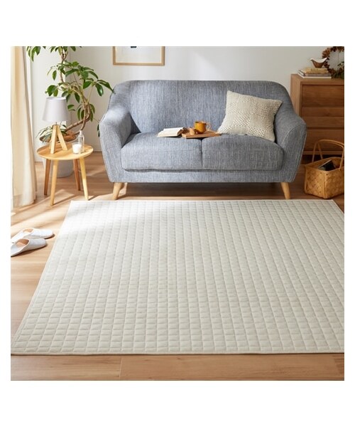 nissen（ニッセン）の「洗えるキルトラグ｜綿100％・スウェット素材・厚みが選べる5mm・15mm（ラグ/マット・メンズ・杢調アイボリー・約130×185cm(5mm)）」の2枚目の写真