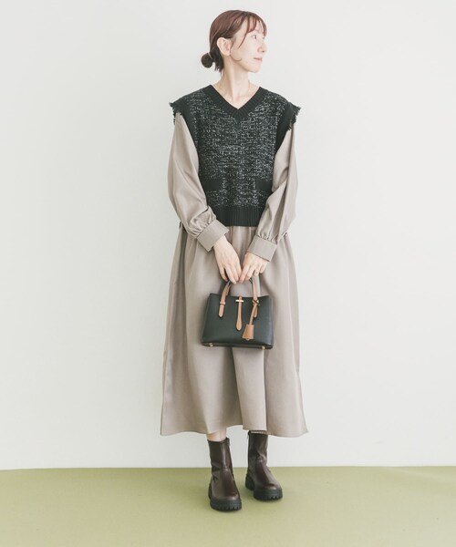 ITEMS URBANRESEARCH(アイテムズ アーバンリサーチ)の「ツイードニットドッキングワンピース(ワンピース・レディース・BLK×WHT/BLK・FREE)」の8枚目の写真