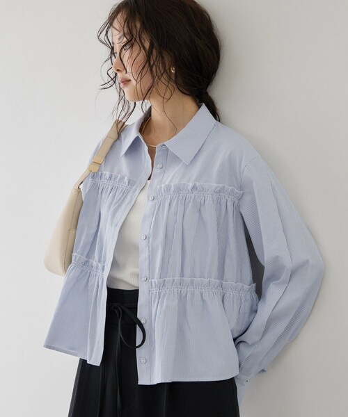VIS（ビス）の「ビスチェシャーリングシャツ（シャツ/ブラウス・レディース・ベージュ系/グリーン系/ブルー系・F）」の3枚目の写真