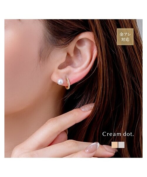 nissen（ニッセン）の「【Creamdot.】フェイクパール＆カーブビジューのレイヤード風イヤリング（ピアス（両耳用）・メンズ・ゴールド/シルバー・イヤリング）」の2枚目の写真