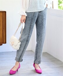 nissen | 大きいサイズ テーパードストレッチデニムパンツ（ゆったりヒップ）(パンツ)