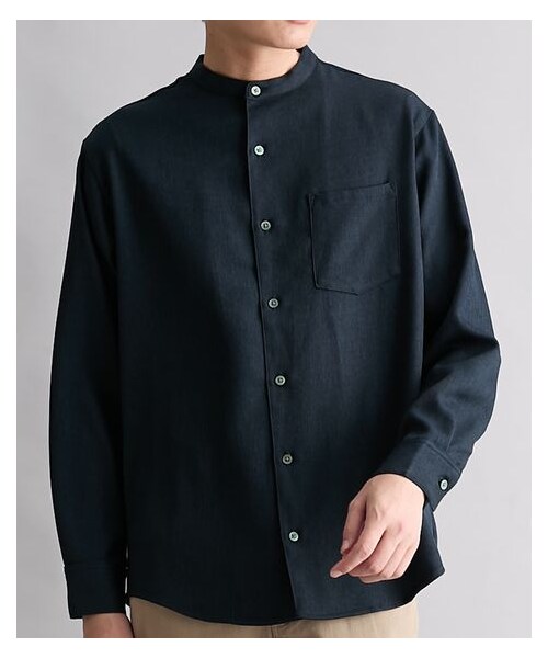 nissen（ニッセン）の「ウールライクバンドカラー長袖シャツ（シャツ/ブラウス・メンズ・グレー/ネイビー・M/L/LL）」の5枚目の写真