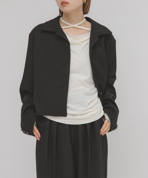 KBF（ケイビーエフ）の「コンパクトBOXジャケット（テーラードジャケット・レディース・D.BROWN/BLACK・one）」の5枚目の写真