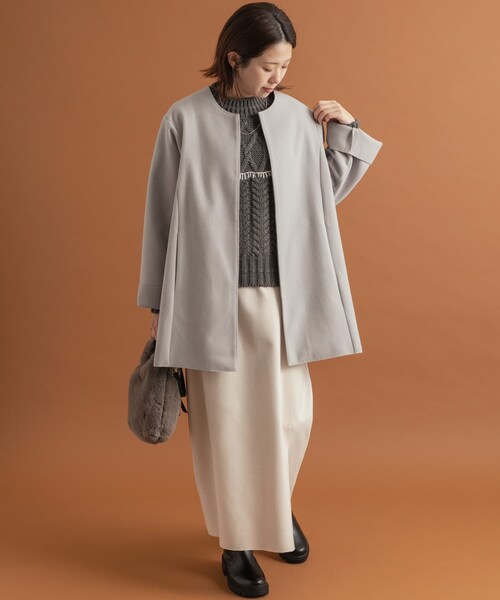 URBAN RESEARCH Sonny Label（アーバンリサーチサニーレーベル）の「ニットメルトンミドルコート（ノーカラージャケット・レディース・GRAY/NAVY/ECRU・FREE）」の22枚目の写真