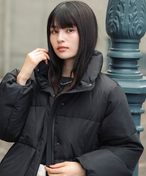 VIS（ビス）の「【アウター総選挙3位】フード取り外し可能軽量ダウンブルゾン/2WAY・撥水加工（ダウンジャケット/コート・レディース・ブラック/オフホワイト/ピンク・L/M）」の9枚目の写真