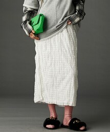 GEVS. | サイドラインワッシャー加工レーススカート（ペチスカート付） GEVS.（大きいサイズ対応）(スカート)