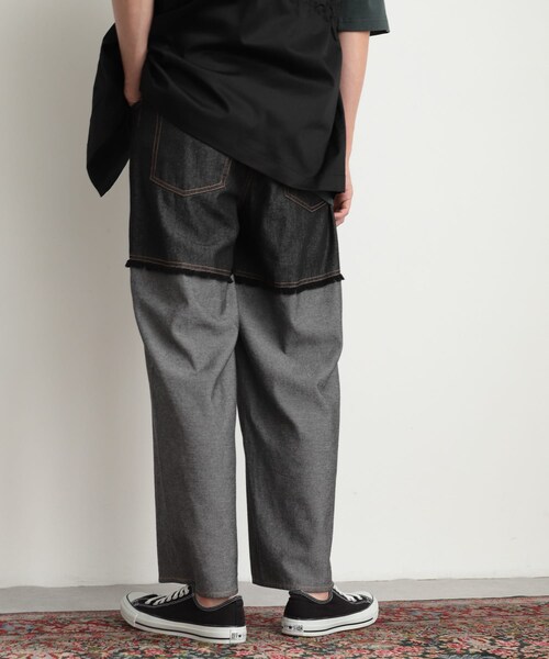 SENSE OF PLACE by URBAN RESEARCH（センスオブプレイスバイアーバンリサーチ）の「デニムフリンジシャンブレーワイドパンツ（デニムパンツ・メンズ・L.INDIGO/BLACK・M/L）」の6枚目の写真