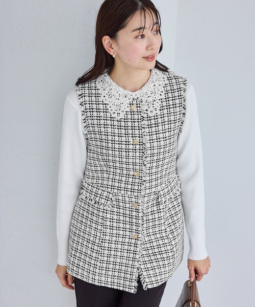 ROPE' PICNIC(ロペピクニック)の「【WEB限定カラー】ツイード金ボタンジレベスト/セレモニー対応・リンクコーデ(ベスト・レディース・ブラック系/ライトグレー/オフホワイト/ネイビー・F)」の14枚目の写真