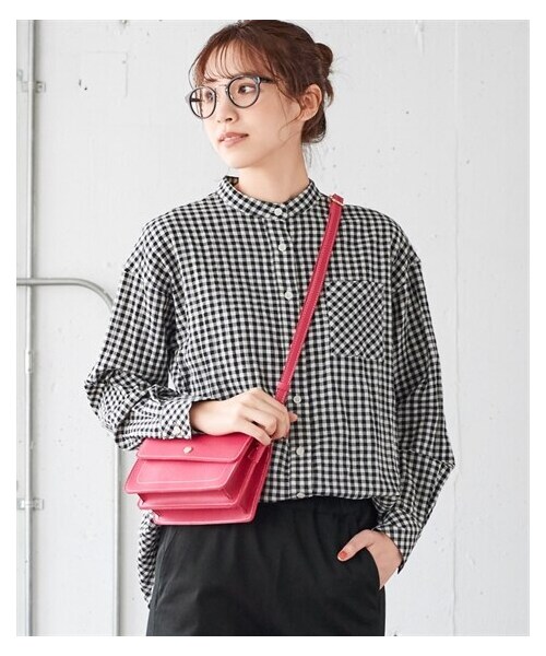 nissen（ニッセン）の「大きいサイズ 柔らか綿混ヘリンボーンバンドカラーゆるシャツ（シャツ/ブラウス・レディース・オフホワイト系チェック/カーキ系チェック/ブルー系ストライプ/黒系ギンガムチェック/ワイン系カラフルチェック/ベージュグレー/ピンクオレンジ/ネイビー系/レンガ系チェック/オフホワイト×ネイビー系チェック/ネイビー系チェック・L~LL相当/3L~4L相当/5L~6L相当/8L~10L相当）」の16枚目の写真