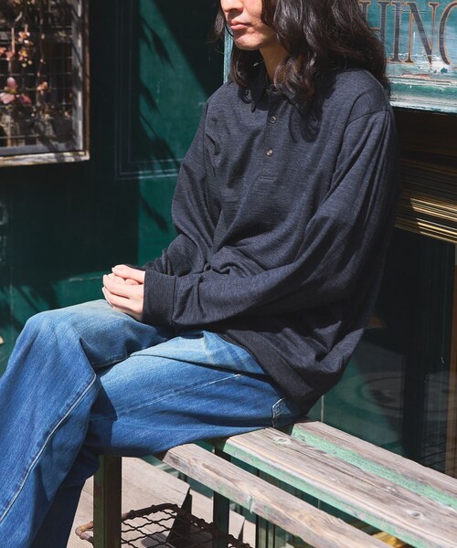 ADAM ET ROPE'(アダムエロペ)の「【BATONER for WILD LIFE TAILOR】WOOL 天竺LS ニットポロ(ポロシャツ・メンズ・ブラック系・2/3/4)」の5枚目の写真
