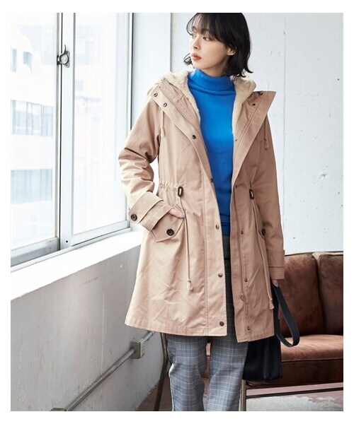 nissen（ニッセン）の「大きいサイズ  裏ボアライナー付モッズコート（モッズコート・レディース・ビターキャメル/ネイビー/カーキ(旧)/黒(旧)/ラベンダー/ベージュ/トープグレー/黒/カーキ・L/LL/3L/4L/5L/6L/8L/10L）」の4枚目の写真