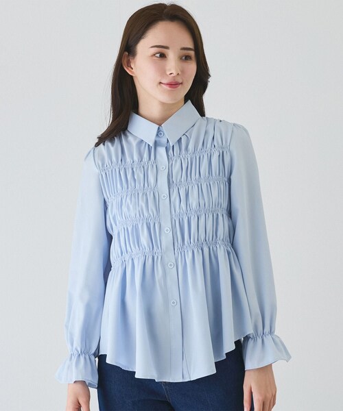 Jayro（ジャイロ）の「ギャザーブラウス　（シャツ/ブラウス・レディース・ブラック/ホワイト/ブルー・F）」の3枚目の写真