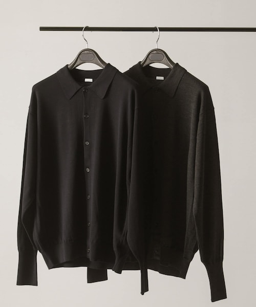 A PRESSE Wool Knit Polo Collar Cardigan