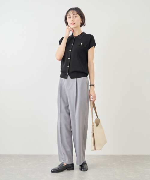 ROPE' PICNIC(ロペピクニック)の「八方映えニット 金ボタンフレンチスリーブポロカラーカーディガン/UVカット・接触冷感・イージーケア(カーディガン/ボレロ・レディース・ブラック/オフホワイト/ブラウン/サックス/ラベンダー・F)」の7枚目の写真