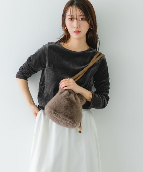 RODE SKO（ロデスコ）の「ウッドボールキンチャクファーバッグ（スカート・レディース・IVORY/MOCHA/BROWN・one）」の21枚目の写真