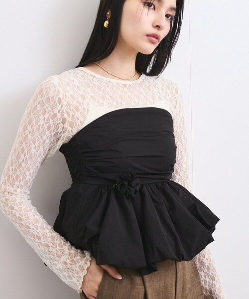 VIS(ビス)の「コサージュ付きバルーンナイロンビスチェ(その他トップス・レディース・ブラック/キナリ・F)」の2枚目の写真