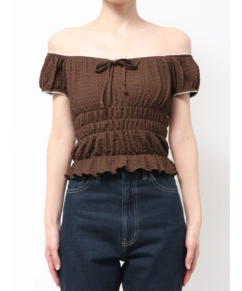 EMODA（エモダ）の「LACE POINT OFF SHOUKDER TOP（Tシャツ/カットソー・レディース・ホワイト/ブラウン/ライトミックス・F）」の10枚目の写真