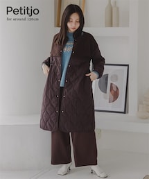 Petitjo | 小さいサイズ ボア切り替えキルティングミドルコート 低身長さん・小柄女性(ノーカラーコート)