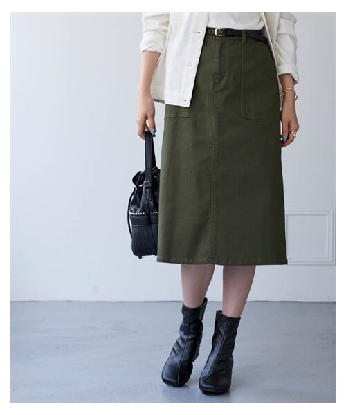 nissen（ニッセン）の「すごのびストレッチツイルベイカーデザインミディー丈スカート（ゆったりヒップ）＜大きいサイズ有＞（スカート・レディース・黒/カーキ/ライトベージュ/モカチャコール・S/M/L/LL/3L/4L/5L/6L/8L/10L）」の5枚目の写真