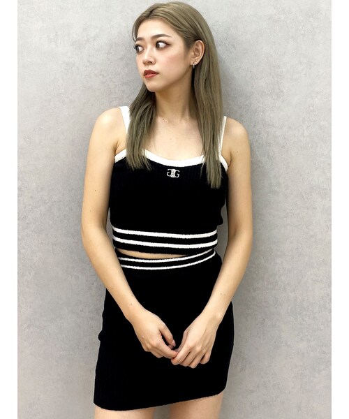 GYDA（ジェイダ）の「ラインパイルニットビスチェ（キャミソール・レディース・ブラック/スカイブルー/オフホワイト・F）」の6枚目の写真