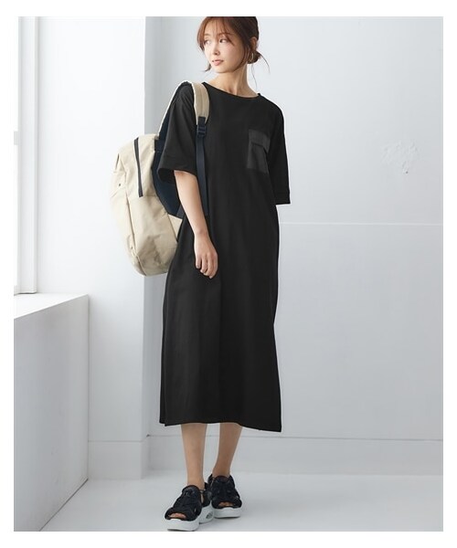 nissen（ニッセン）の「サイドポケット付ロング丈ワンピース（選べるデザイン）＜大きいサイズ有＞（ワンピース・レディース・モカ×黒(配色)/黒×モカ(配色)/ブルーグリーン(裾フレア)/黒(裾フレア)/黒(肩タック)/黒(胸ポケット)/チャコールグレー(胸ポケット)/タック袖:カーキ/衿・袖配色:黒×チャコールグレー/配色:カーキ×黒/タック袖:ベージュ/スキッパー:ブルーグレー/裾フレア:チャコールグレー/配色:チャコールグレー×黒/ドロスト:黒×チャコールグレー/ドロスト:モカ×黒/配色:黒×モカ/配色:黒×チャコールグレー/スキッパー:チャコールグレー/サイド配色:チャコールグレー×黒/袖シアー:黒/モモンガ:ブルーグレー・S/M/L/LL/3L/4L/5L/6L/8L/10L）」の19枚目の写真