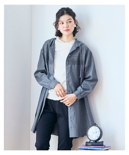 nissen（ニッセン）の「＜大きいサイズ＞綿100％大人フーディーチュニックシャツ（チュニック・レディース・グリーン系チェック/グレー/ネイビー・L/LL/3L/4L/5L/6L/8L/10L）」の18枚目の写真