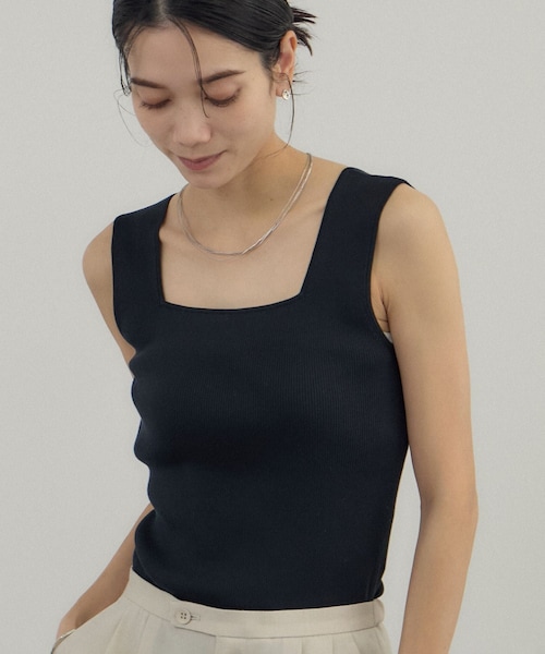 ADAM ET ROPE'（アダムエロペ）の「シルクリブタンクトップ（タンクトップ・レディース・ブラック/オフホワイト/ベージュ・F）」の9枚目の写真