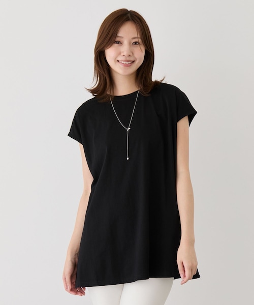 Jayro（ジャイロ）の「サイドスリットフレンチスリーブトップス（Tシャツ/カットソー・レディース・ブラック/チャコール/ホワイト/カーキ/ブルー/レッド系・F）」の2枚目の写真