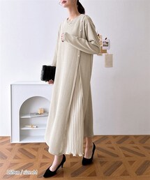 nissen | ふんわりリブニットソー　プリーツ切替ワンピース(ワンピース)