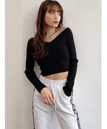 GYDA | Vネックオフショルリブニット トップス(ニット/セーター)