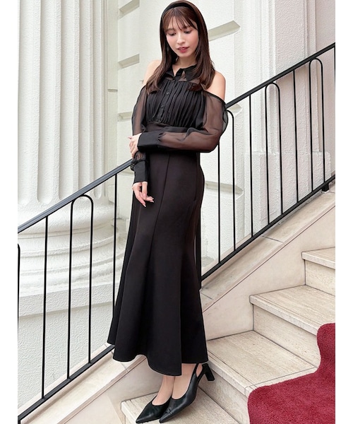 RESEXXY（リゼクシー）の「シアースリーブシャツマーメイドワンピース（シャツワンピース・レディース・アイボリー/ブラック/オレンジ・F）」の4枚目の写真