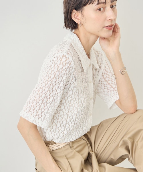 ROPE' PICNIC(ロペピクニック)の「【ちゃんと+かわいい保証】カットレースポロトップス/リンクコーデ(シャツ/ブラウス・レディース・ブラック/ホワイト/サックス・F)」の17枚目の写真