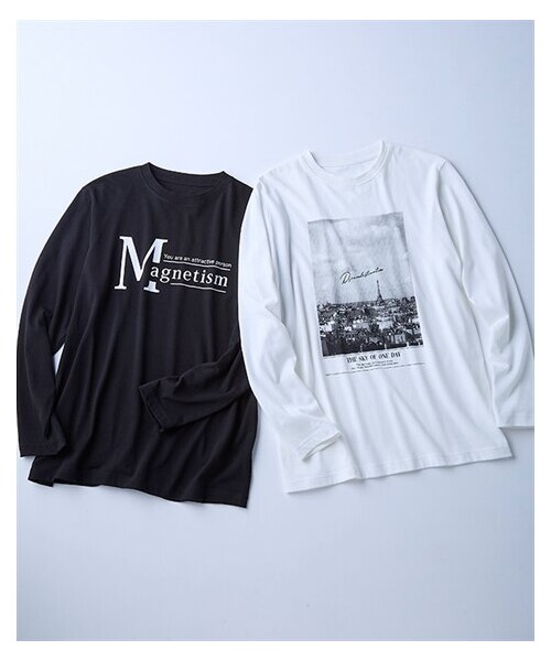 nissen（ニッセン）の「プリント長袖Tシャツ２枚組（トレンド柄）【大きいサイズ有】（Tシャツ/カットソー・メンズ・白+黒・M/L/LL/3L/4L/5L/6L/8L/10L）」の8枚目の写真