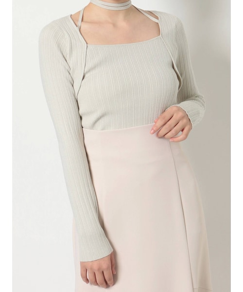 MERCURYDUO（マーキュリーデュオ）の「チョーカーリボンリブニット（ニット/セーター・レディース・オフホワイト/ミントグリーン/チャコールグレー/パープル/ラベンダー・F）」の3枚目の写真