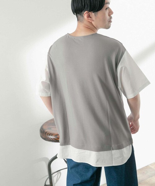 ITEMS URBANRESEARCH(アイテムズ アーバンリサーチ)の「布帛切替レイヤードクルーネックトップス(Tシャツ/カットソー・メンズ・BLK/BEG/MTD/GRY・M/L)」の21枚目の写真