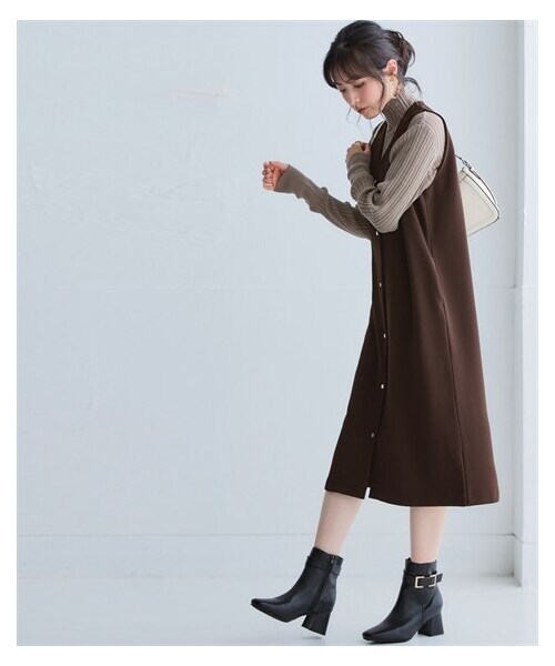 nissen（ニッセン）の「しわになりにくいキレイ目リップルベストにもなるジャンパースカート（抗菌防臭・防しわ）（セットアップ可能）＜大きいサイズ有＞（ワンピース・レディース・グレー/ブラウン/ネイビー・S/M/L/LL/3L/4L/5L/6L/8L/10L）」の3枚目の写真