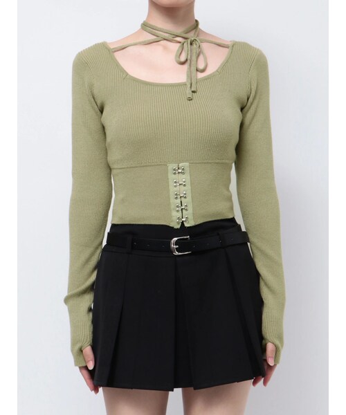 EMODA（エモダ）の「OPEN HOOK CHOKER KNIT（ニット/セーター・レディース・ホワイト/ブラック/カーキ・F）」の3枚目の写真