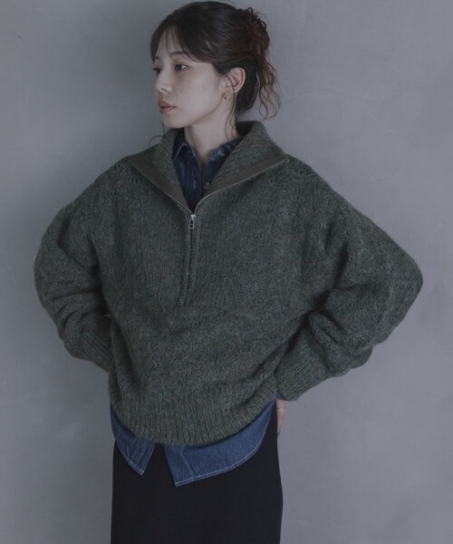 URBAN RESEARCH Sonny Label（アーバンリサーチサニーレーベル）の「ハーフZIPシャギーニットプルオーバー（ニット/セーター・レディース・オフ/グレー/グリーン・Free）」の3枚目の写真