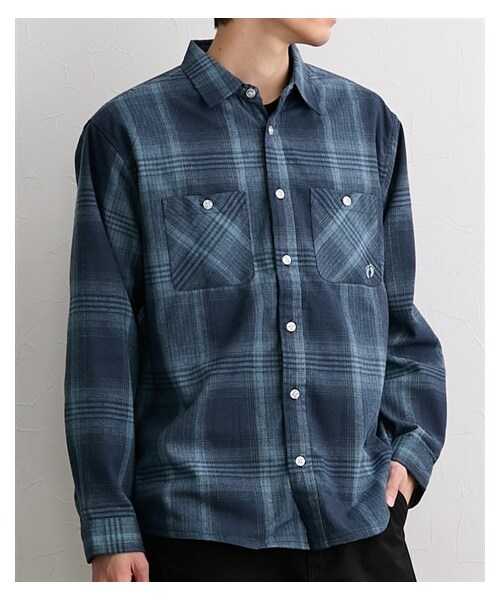 nissen（ニッセン）の「裏ベロア　チェック柄オーバーシャツ　HANGTEN（ハンテン）（シャツ/ブラウス・メンズ・BL3 ブルー/NE3 グレー/NE5 ブラック・M/L/LL）」の8枚目の写真