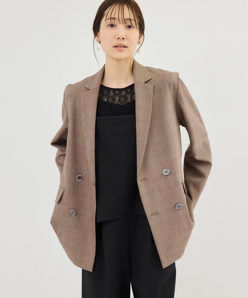 ROPE' PICNIC(ロペピクニック)の「メランジドビーチェックジャケット/セットアップ対応・防シワ・接触冷感(テーラードジャケット・レディース・ダークブラウン/ベージュ・F)」の13枚目の写真