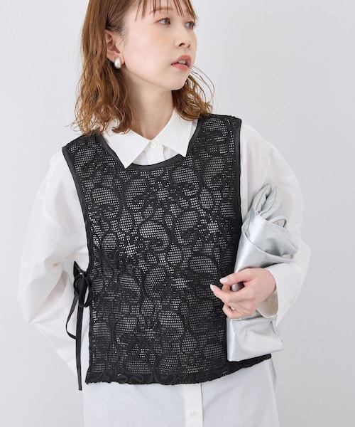 ROPE' PICNIC（ロペピクニック）の「サイドリボンレースベスト（ベスト・レディース・ブラック/ホワイト/キナリ・F）」の3枚目の写真