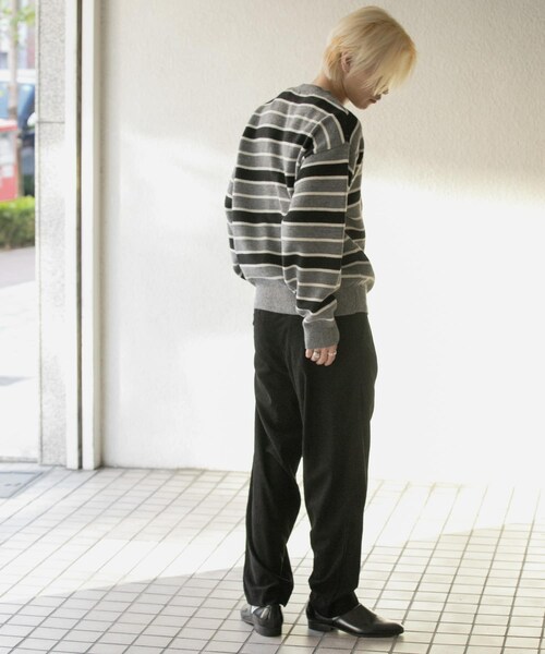 SENSE OF PLACE by URBAN RESEARCH(センスオブプレイスバイアーバンリサーチ)の「ウールブレンドボーダークルーネックニット(ニット/セーター・メンズ・BLACK/L.GRAY/GREEN・M/L)」の13枚目の写真