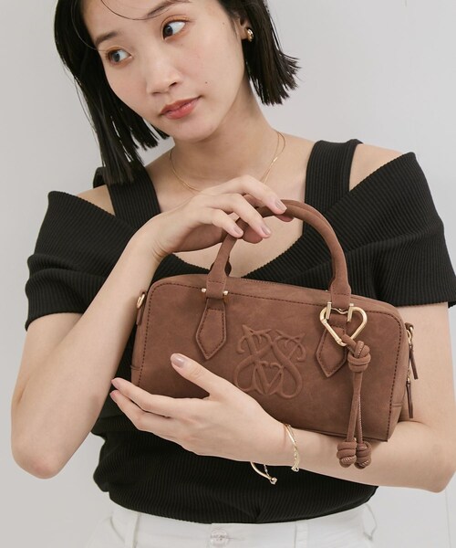 VIS(ビス)の「ロゴスエードミニボストンバッグ/2WAY(ボストンバッグ・レディース・ブラウン/ベージュ系/ピンク・F)」の2枚目の写真