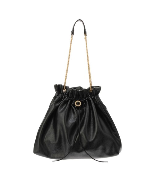 CALNAMUR（カルナムール）の「ショルダーチェーンドローストリングバッグ（ショルダーバッグ・レディース・ブラック/ライトイエロー/シルバー・F）」の9枚目の写真