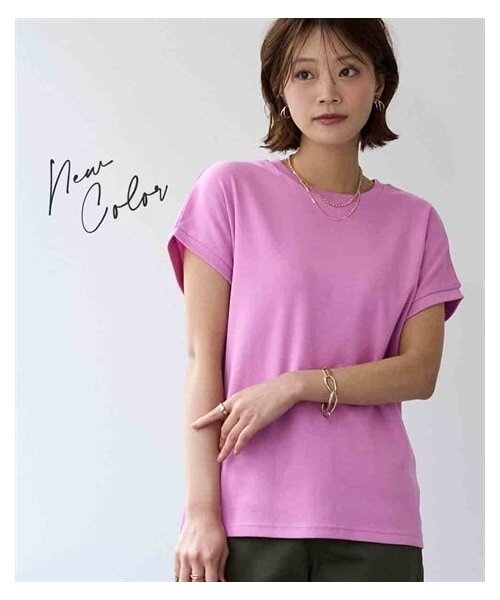 nissen（ニッセン）の「ＵＶカット綿１００％フライス素材フレンチスリーブＴシャツ（Tシャツ/カットソー・レディース・オフホワイト/黒/ダスティ―ピンク/ブルー/ディープグリーン/ブラッドオレンジ/トープ/グレージュ/ローズ/ラベンダー/不要品番/シュガーピンク・S/M/L/LL/3L）」の10枚目の写真