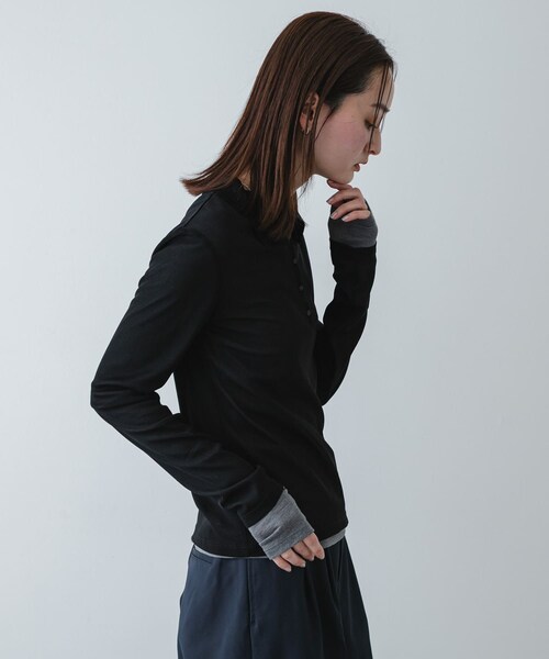 SENSE OF PLACE by URBAN RESEARCH（センスオブプレイスバイアーバンリサーチ）の「シアーレイヤードカットポロシャツ（その他トップス・レディース・BLK×GRY/NVY×IVO/BEG×IVO・One）」の7枚目の写真