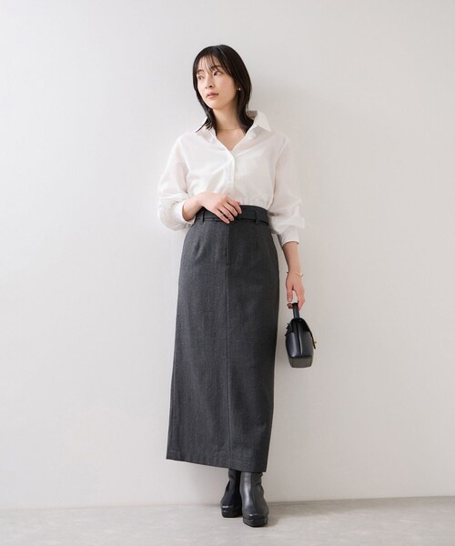 VIS（ビス）の「へリンボーンIラインロングスカート/セットアップ対応（スカート・レディース・チャコール/ダークブラウン・M/S）」の13枚目の写真
